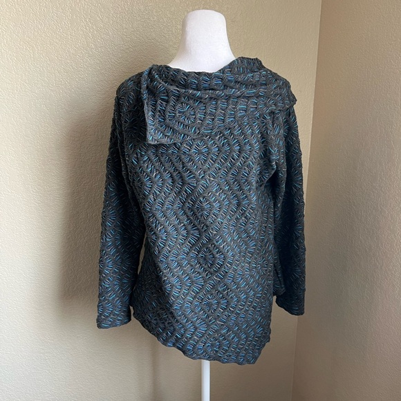 SNO SKINS grey and blue textured long sleeve sweater | small - Picture 4 of 7